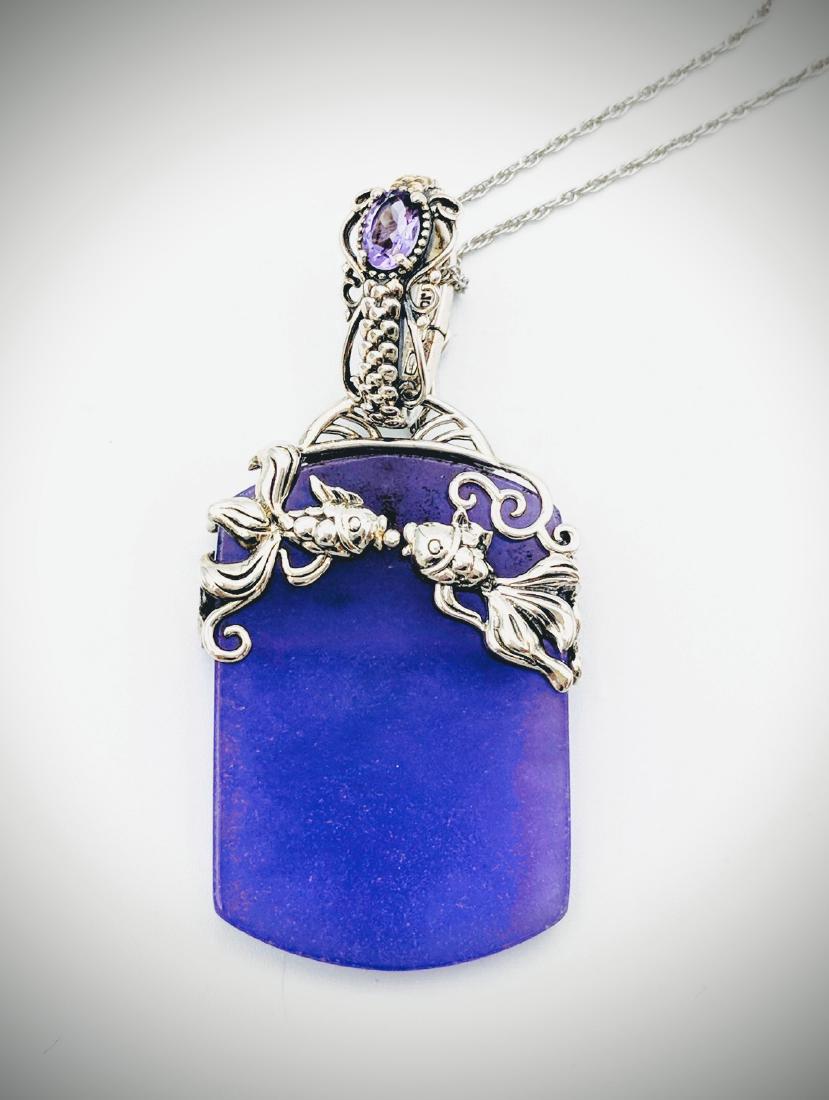 Sterling Silver Violet Jade Amethyst Koi Fish Necklace (1 of 4)