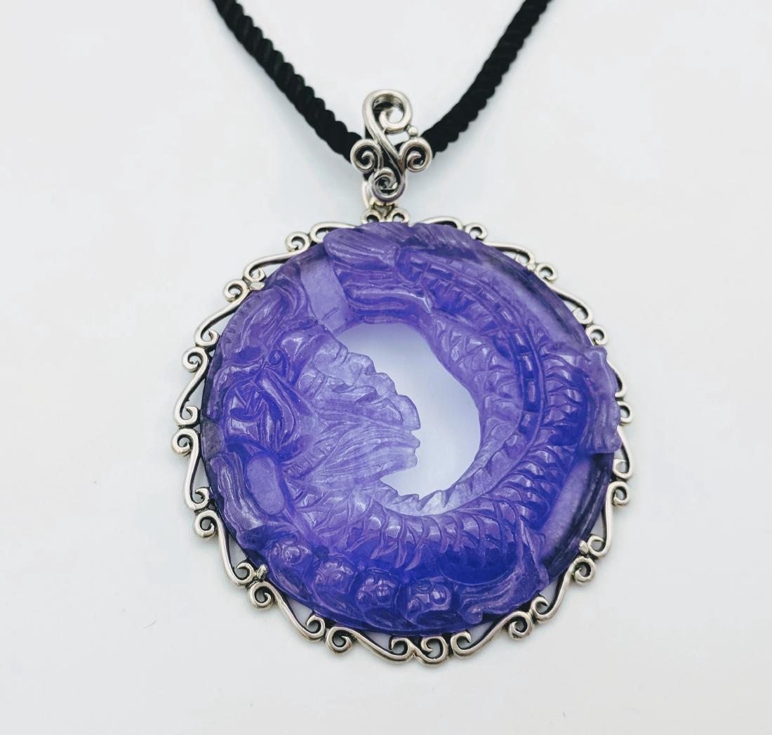 Sterling Silver Violet Jade Figural Dragon Necklace (1 of 3)