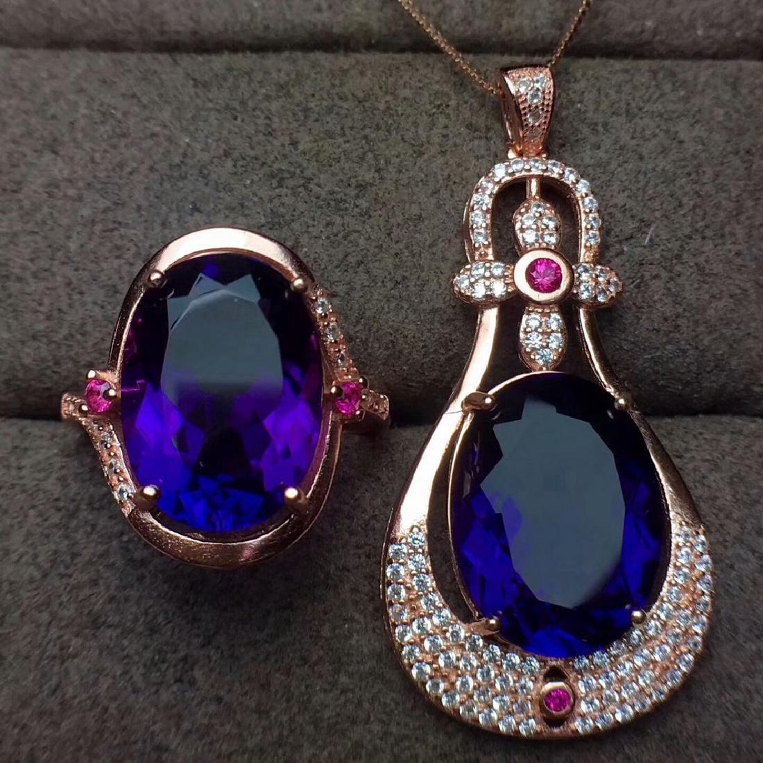 Sterling Silver Amethyst Zircon Ring Pendant Set (1 of 5)
