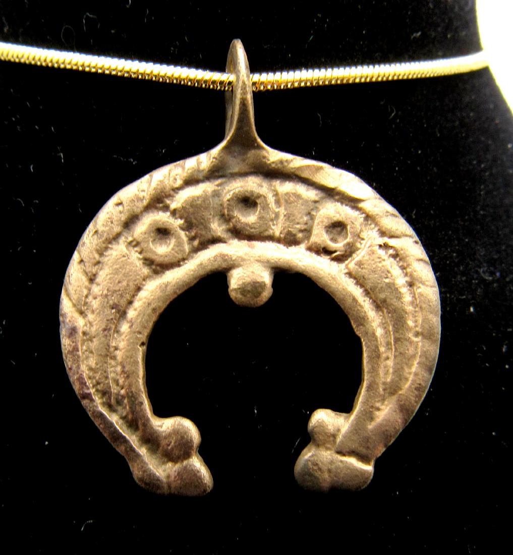 Medieval Viking Lunar Pendant With Snake Head Terminals (1 of 2)