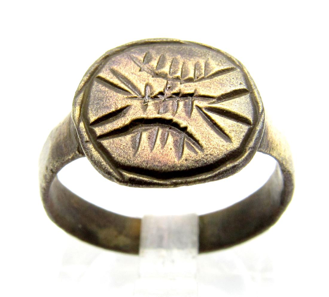 Medieval Viking Ring With Runic Symbols on the Bezel (1 of 3)