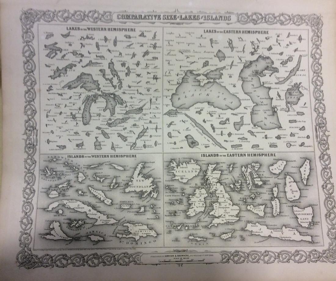 Colton: Antique Map, Sizes of Lakes and Islands, 1859 (1 of 1)