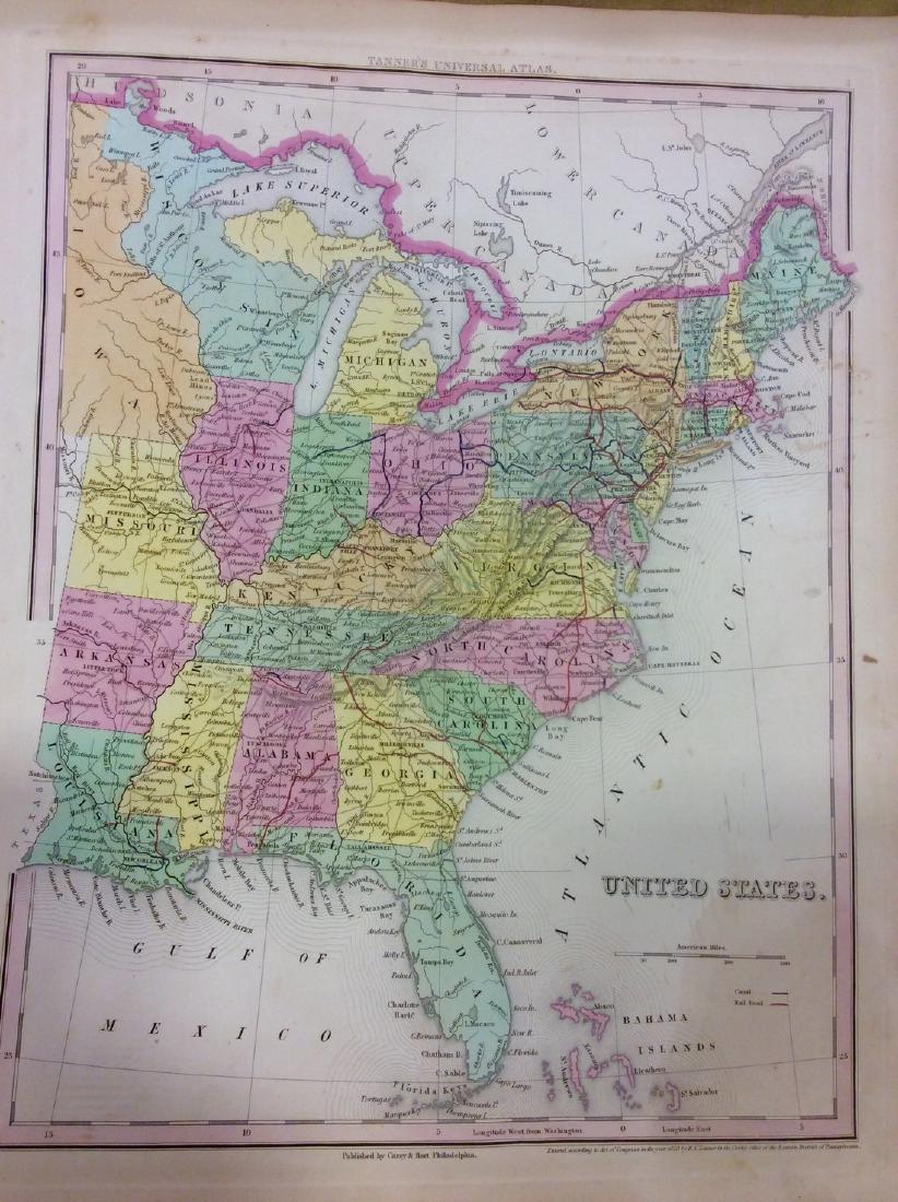 Tanner: Antique Map of the United States, 1843: Title/Content of Map: United States by Tanner Date Printed: 1843 Cartographer: Based on the work of H.C. Tanner Material/Medium: Paper Size: 17" x 14" Hand colored engraved Map. From the first edition