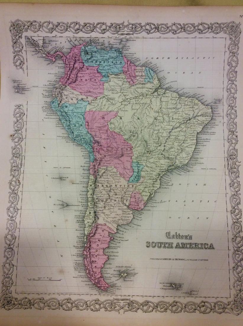 Colton: Antique Map of South America, 1859: Title/Content of Map: South America by Colton Date Printed: 1859 Cartographer: H.J. Colton Material/Medium: Paper Size: 17 1/2" x 15" Hand colored, engraved Map. Published in New York in Colton's 'Gen
