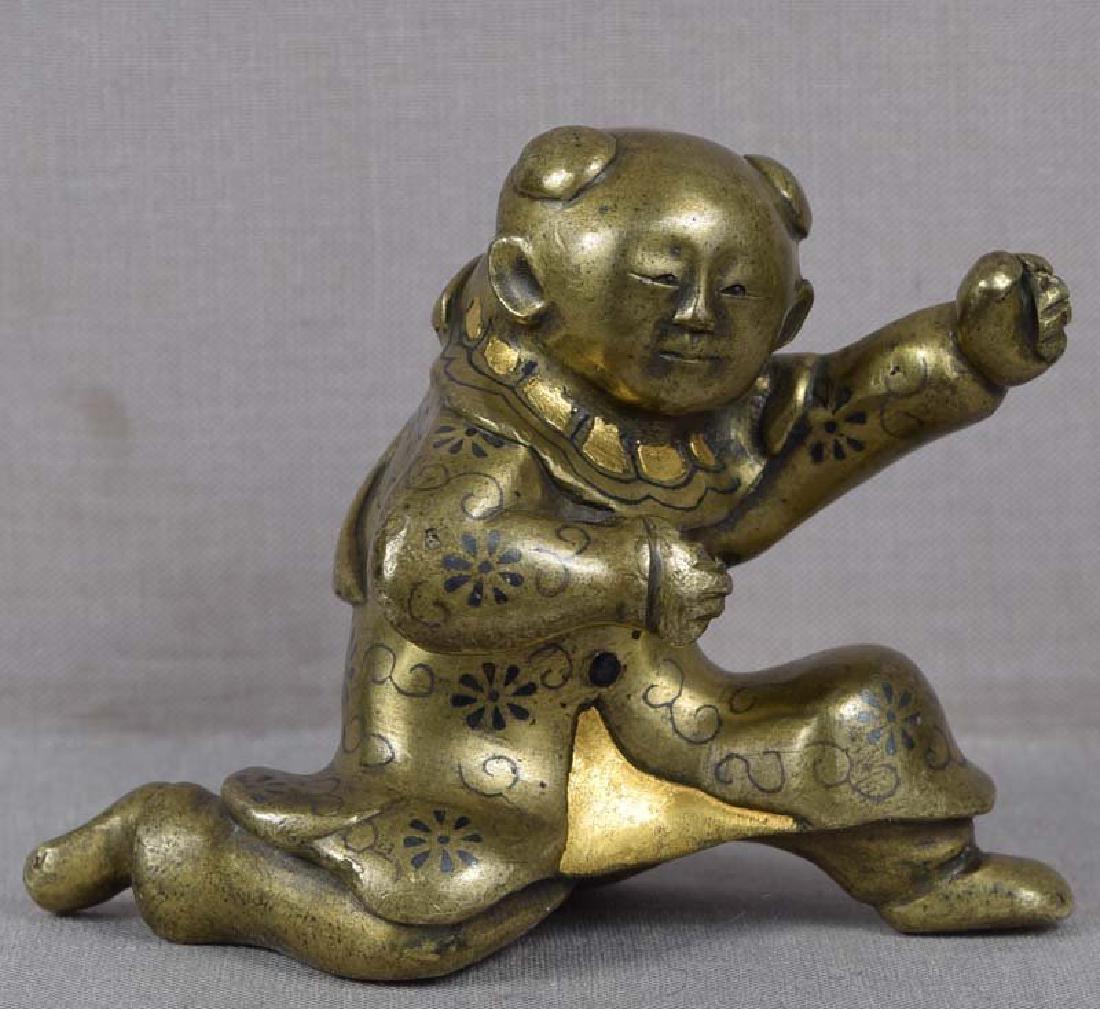 Antique Japanese Mixed Metal Scroll Weight, Chinese Boy (1 of 6)