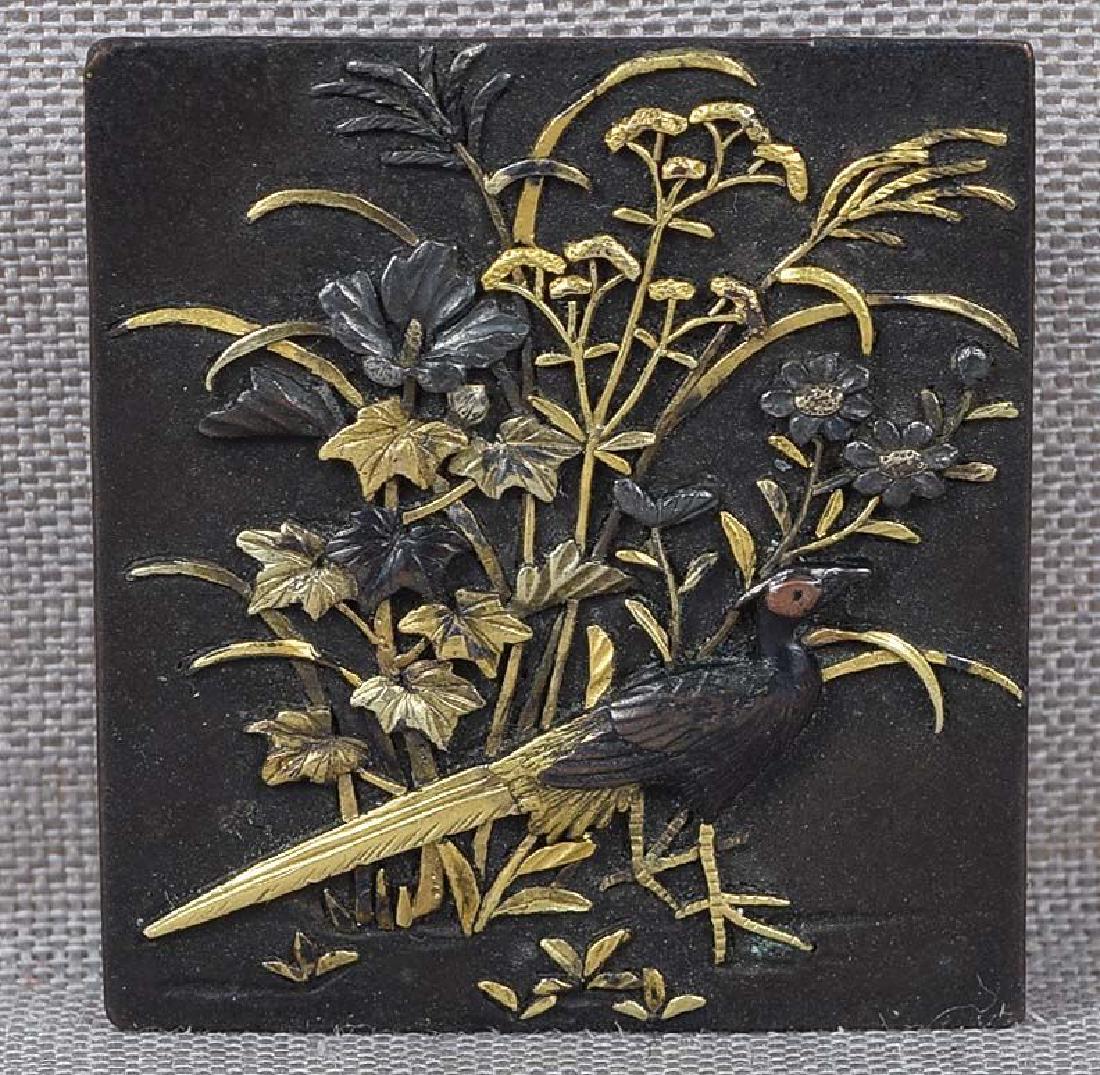 Antique Japanese Pheasant & Flowers Mixed Metal Brooch (1 of 4)