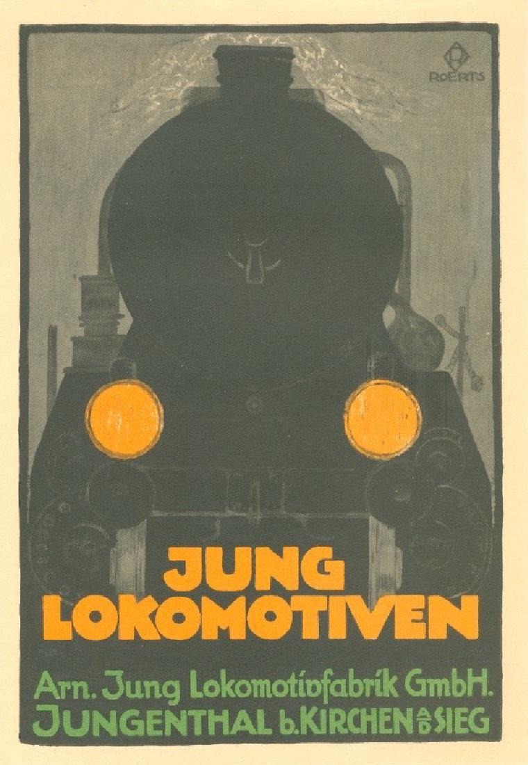 Jung Lokomotiven Poster: German Industrial company, Jung Lokomotiven advertisement from the 1930s. Measures 9.25x11.5." Please note that this lot has a confidential reserve. When you leave a bid in advance of the auction, sub