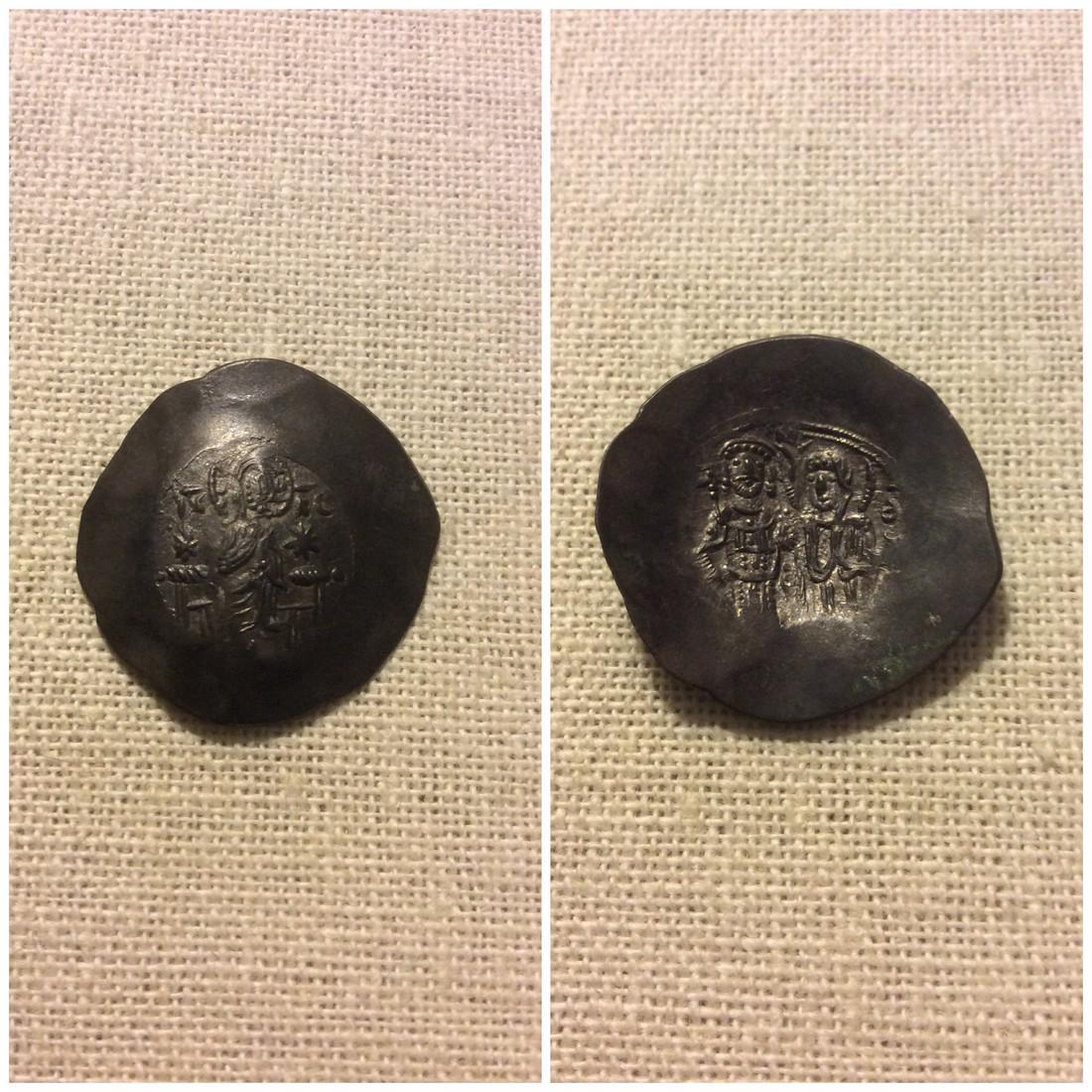 Byzantine Empire Manuel | Comnenus Coin: Byzantine Empire Manuel | Comnenus 1143-1180 AD Billon Diameter 28.7 Denomination Aspron Trachy, Weight 3.5 grams, Obverse Christ, Reverse Emperor being blessed by Virgin, Mint Constantinople Please n
