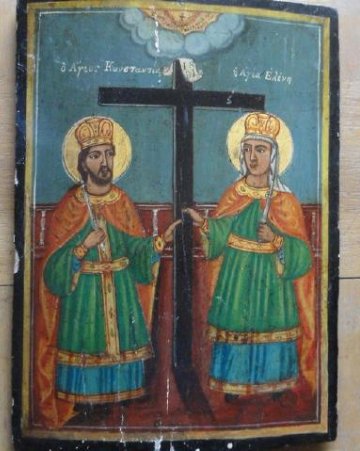 Konstantin Sand Elena Antique Greek Icon, 19th C (1 of 3)