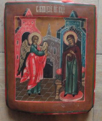 Annunciation Antique Russian Icon, 19th C (1 of 2)