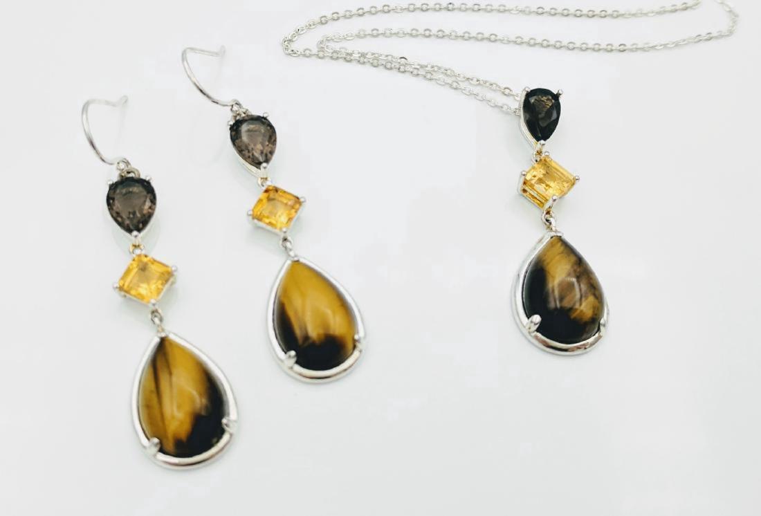 Sterling Silver Smoky Quartz Tiger's Eye Jewelry Set (1 of 5)