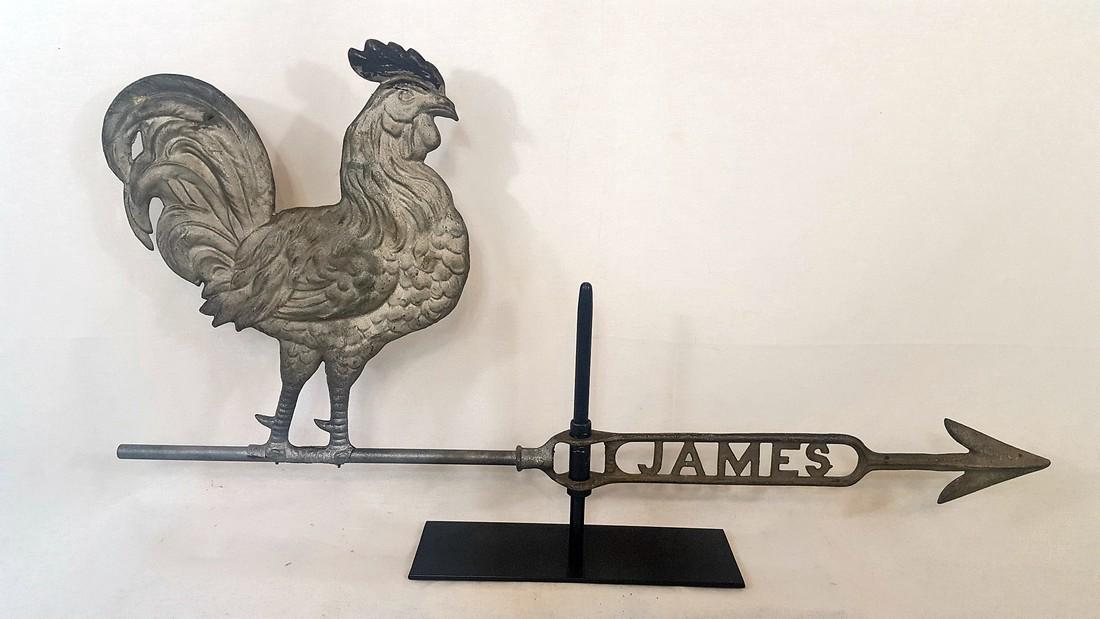 Hollow Body Tin Rooster Weathervane James Directional (1 of 3)