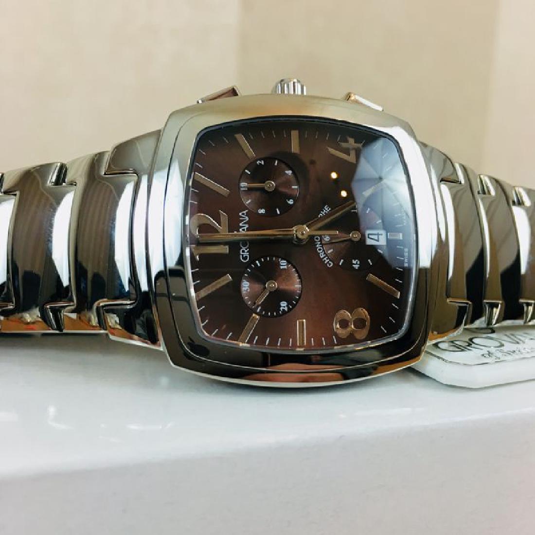 GROVANA Swiss Made Stainless Steel Men’s Wrist Watch: Glass - Sapphire, has a very high scratch resistance. Waterproof - 50m / 5ATM, you can take a shower, swim in the pool, do not press the buttons under the water. Case: 35mm Standard 184mm-197mm Quartz