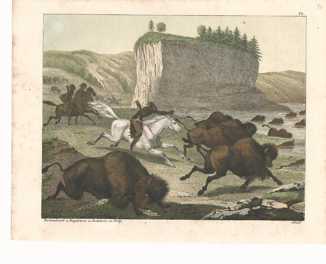 1845 Hand Colored Engraving Indians Hunting Buffalo (1 of 1)