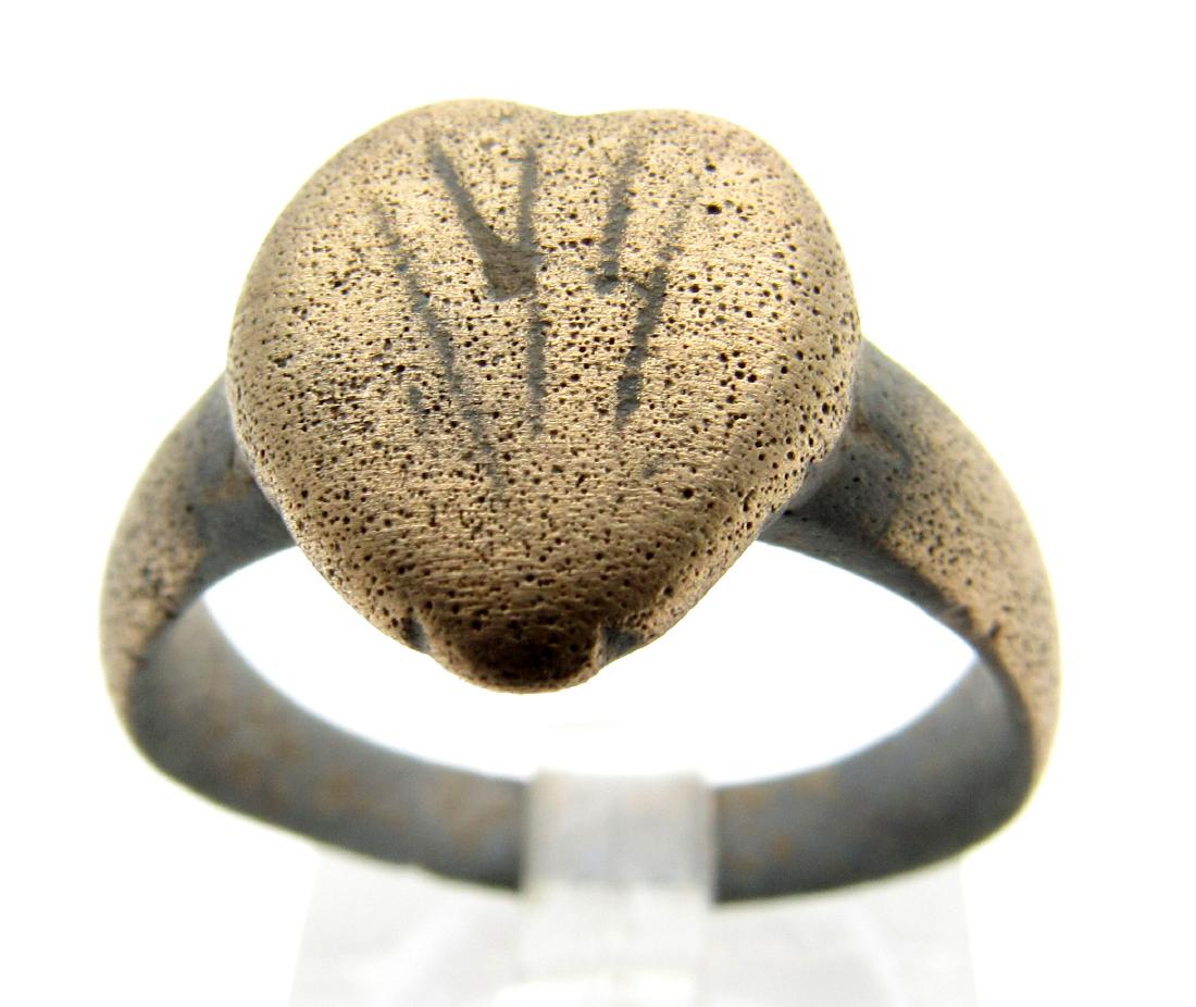 Medieval Viking Bravery Ring with Heart Shaped Bezel (1 of 3)