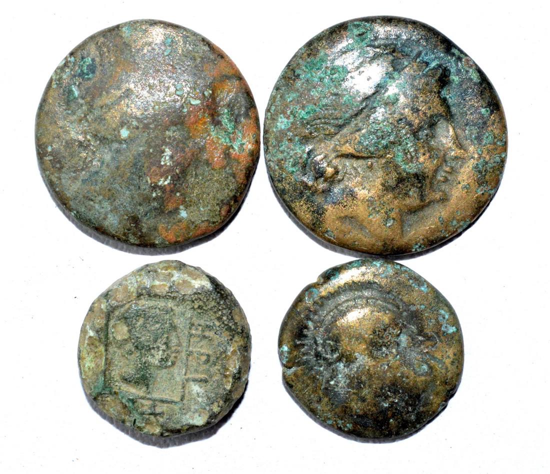 Lot of 4 Ancient Greek Coins for Cleaning (1 of 2)