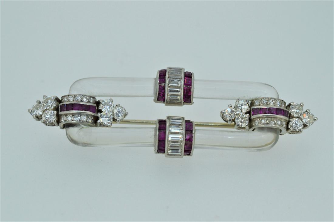 Ladies 1940's Platinum Diamond Ruby Pin, 1.84ctw (1 of 3)