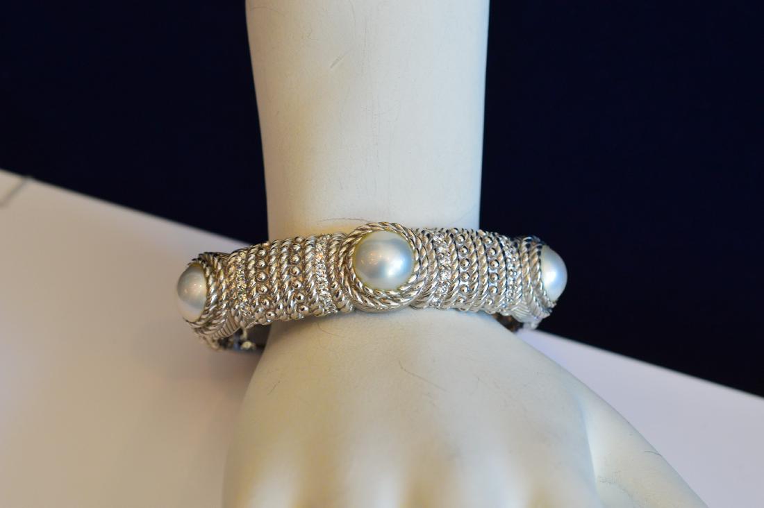 Judith Ripka Sterling Silver Pearl Hinged Cuff Bracelet (1 of 2)
