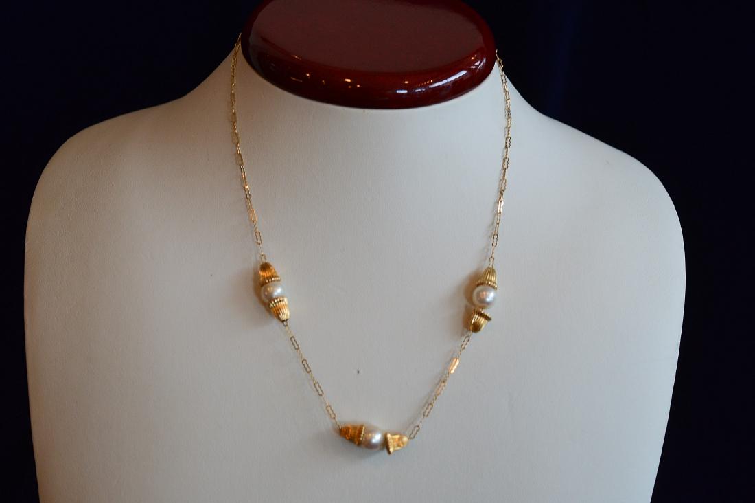Ladies 14K Yellow Gold Dainty Pearl Necklace (1 of 3)