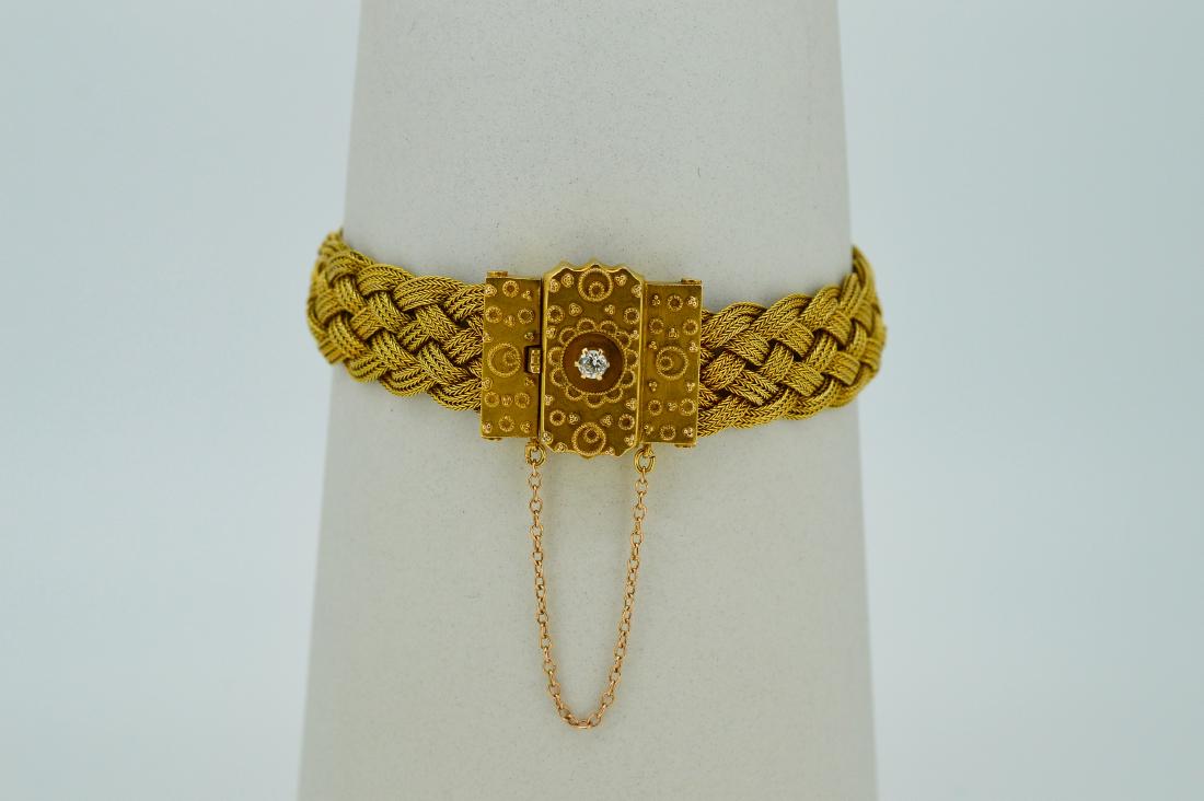 Antique Ladies 14k Yellow Gold Diamond Woven Bracelet (1 of 4)