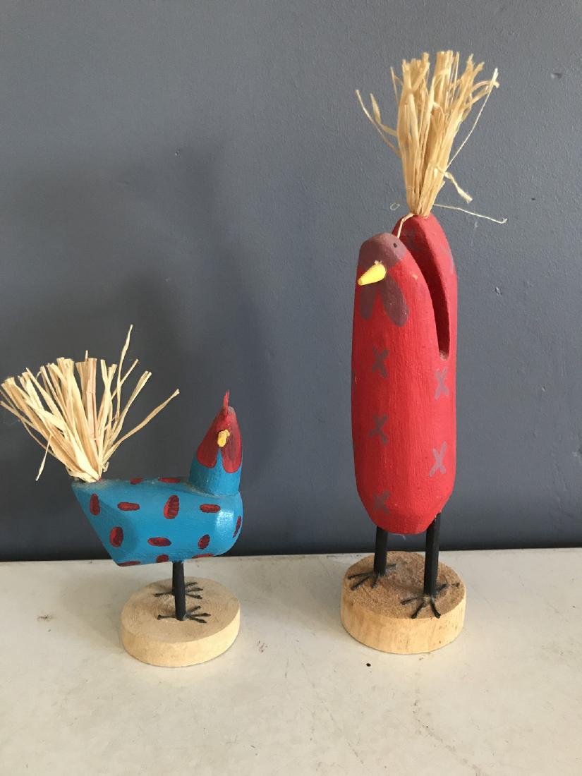 Whimsical Artist Signed Folk Art Chickens (1 of 3)