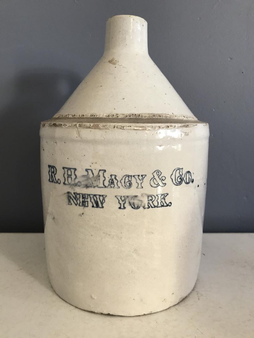 Rare Stoneware R.H. Macy & Co., NY Store Liquor Jug (1 of 3)