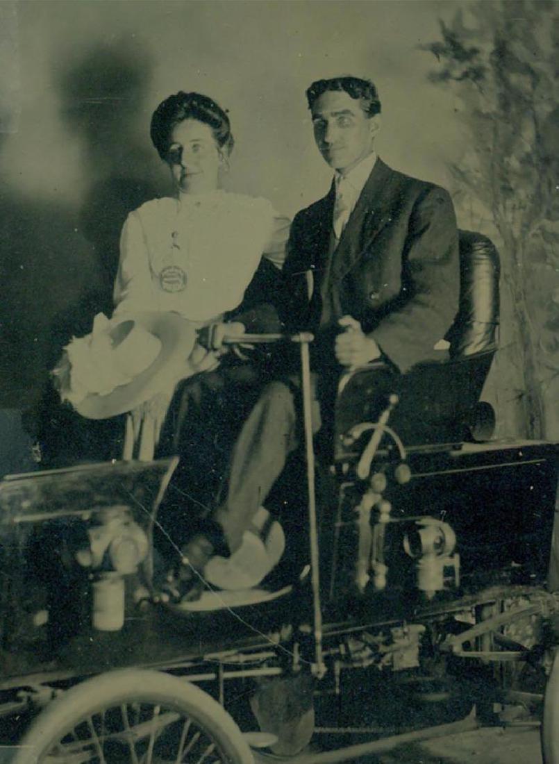 1900 Early Antique Automobile Quadricycle Man & Woman (1 of 3)