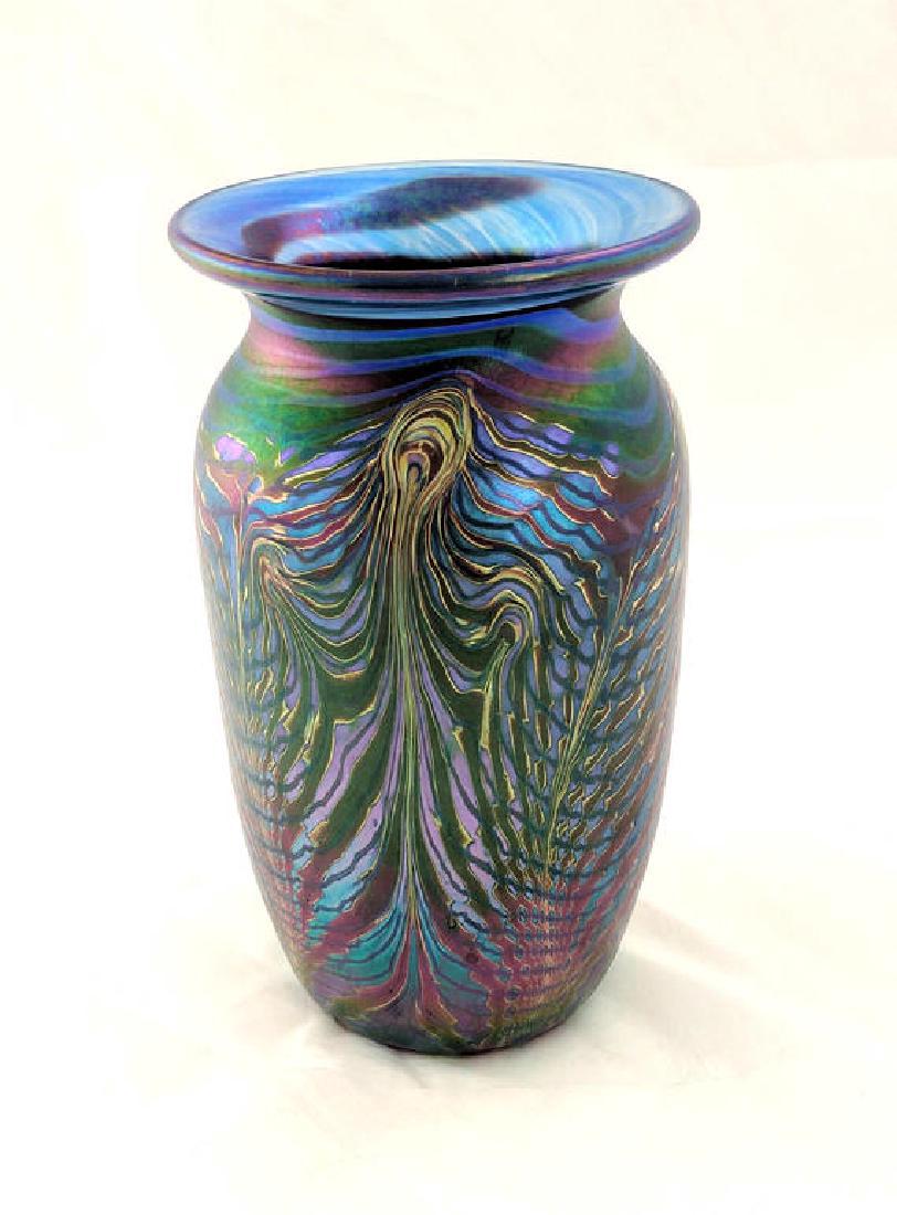 Art Glass Vase, Iridescent Peacock Feathers Design (1 of 6)