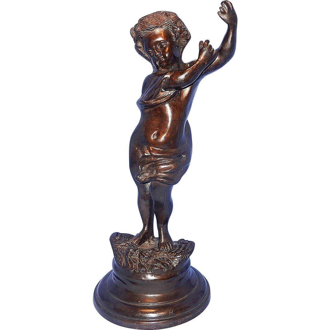 Vintage Bronze Cherub Figure Signed, After Rousseau: The wonderful Vintage Rousseau Bronze Cherub is in excellent condition. Attributed to Victor Rousseau based upon other Cherubs he produced. He signed his work in two different ways – either Victor R