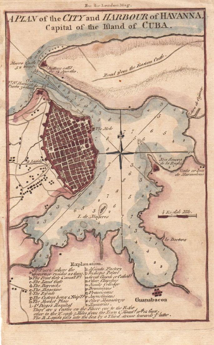 London Magazine: Antique Map of Havana, Cuba, 1762 (1 of 1)