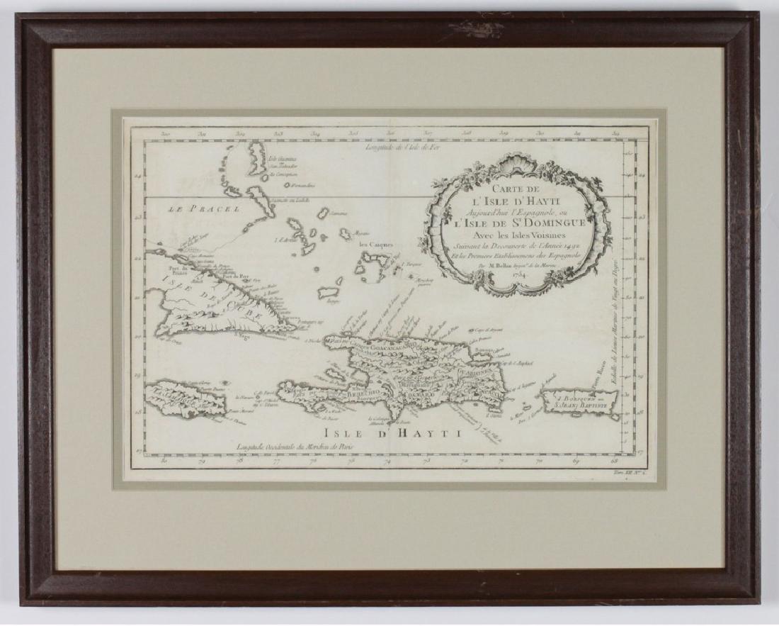 Bellin: Antique Map of Porto Rico & Jamaica, 1754: Title/Content of Map: Caribbean Antique Map with Hispaniola (Hayti), Porto Rico, Jamaica. "Carte de l'Isle d'Hayti Aujourd'hui l'Espagnole ou l'Isle de St. Domingue avec les Isles Voisines" Date Print