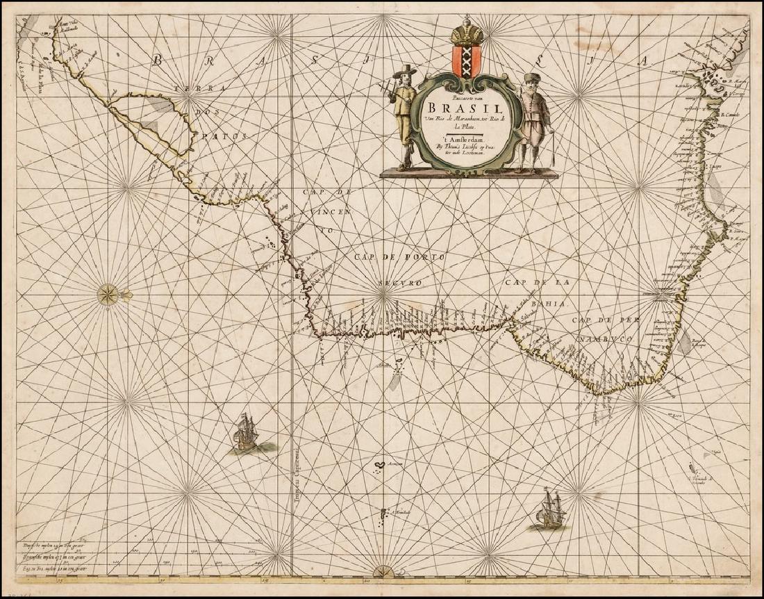 Lootsman / Jacobsz: Antique Sea Chart of Brazil, 1662 (1 of 1)
