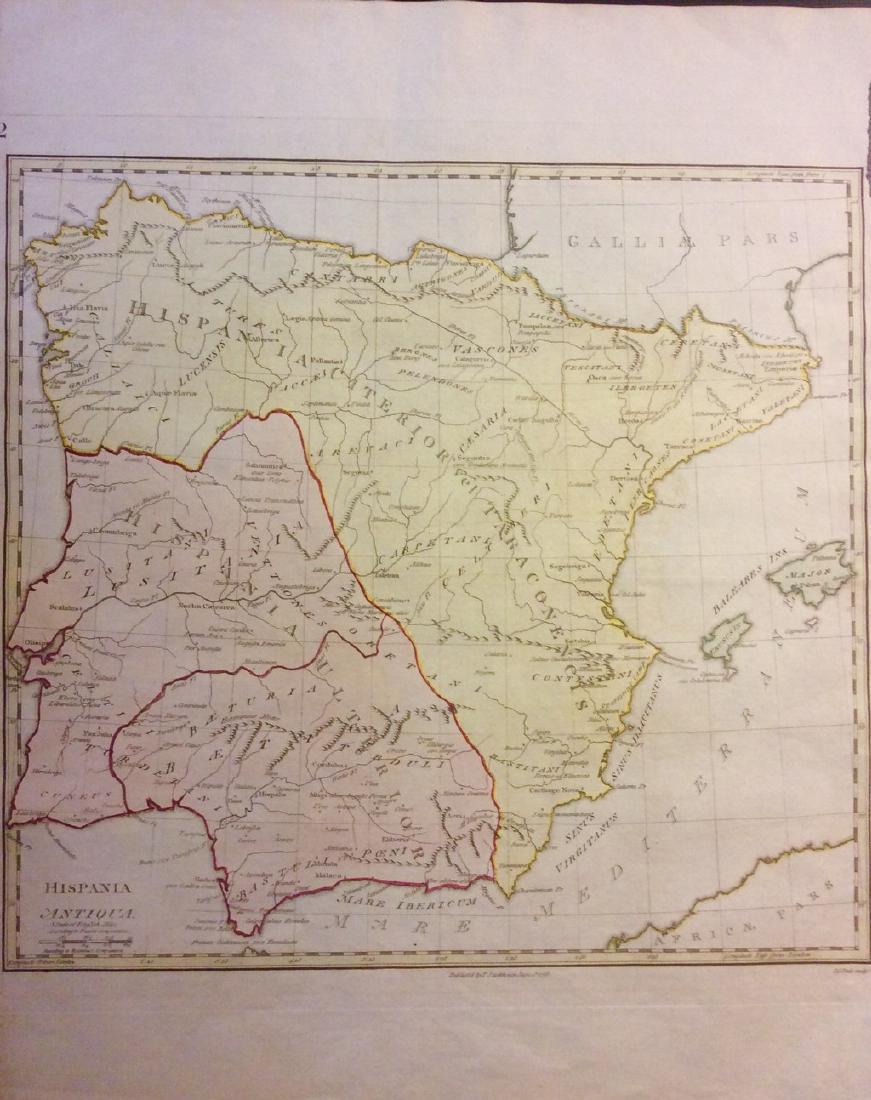 Stackhouse: Antique Map Ancient Spain & Portugal, 1783: Title/Content of Map: Ancient Spain & Portugal by Stackhouse Date Printed: 1783 Cartographer: Thomas Stackhouse Material/Medium: Paper Size: 16" x 20" Original hand color, copperplate engraved. Publis