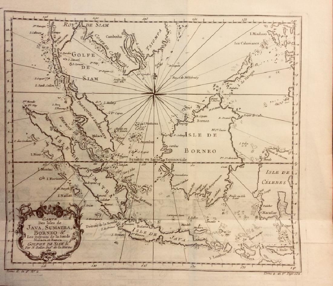 Bellin: Antique Map of Indonesia & Malayasia, 1740: Title/Content of Map: Indonesia & Malayasia Date Printed: 1740-70's Cartographer: J.N. Bellin & J.F. La Harpe Material/Medium: Paper Size: 13" x 11 1/2" Copperplate engraved. From the 'Abrege de L'His