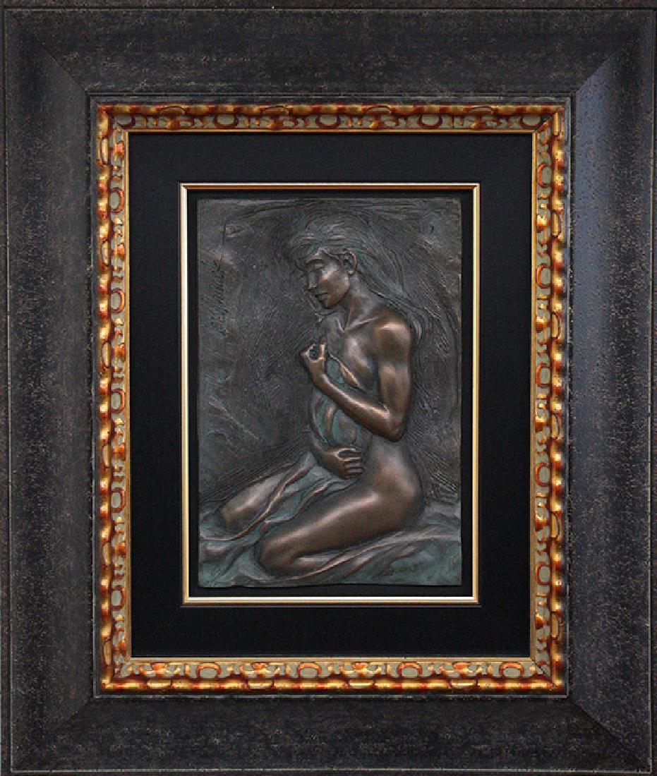 Figure of a Woman by Bill Mack: Bronze, 56/125, 27.5 x 23 in, Framed, Signed by Artist Please note that this lot has a confidential reserve. When you leave a bid in advance of the auction, submit your maximum. The bidder who has sub