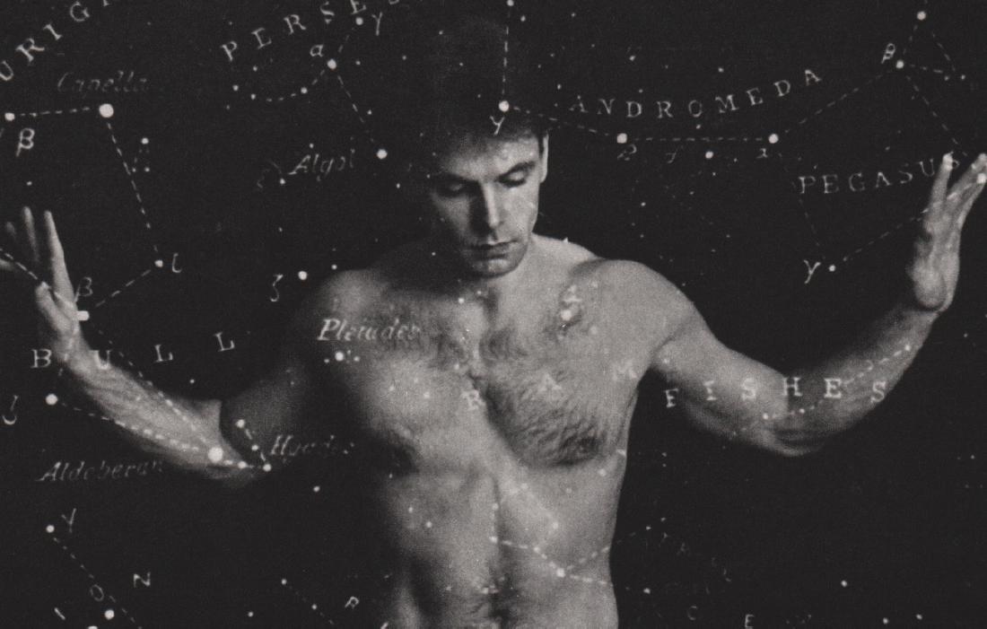 DUANE MICHALS - Man and Astromony: Artist: DUANE MICHALS Print Title: Man and Astromony Medium: Sheet-fed Gravure Printing date: 1986 Printed in Japan Image Size: 8 X 5 inches Duane Michals(b. 1932) is an American photographer. Michals