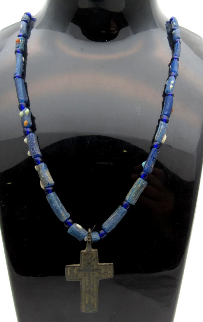 Medieval Viking Glass Necklace with Cross Pendant (1 of 3)
