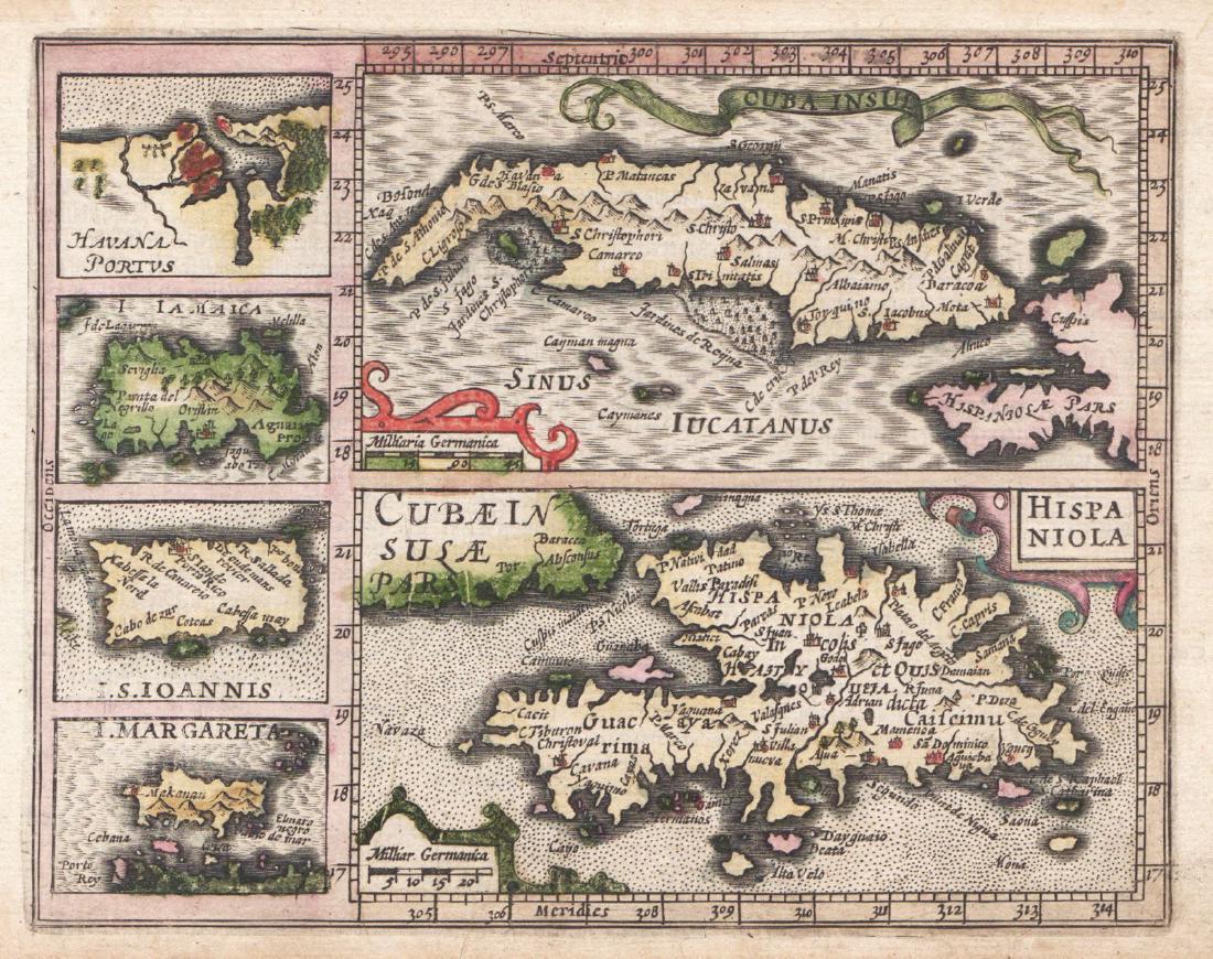 Mercator / Hondius: Antique Map Cuba / Hispaniola, 1607 (1 of 1)