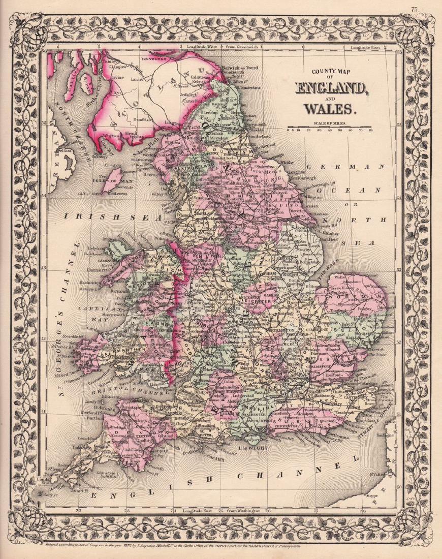 Mitchell: Antique Map of England and Wales, 1870 (1 of 1)