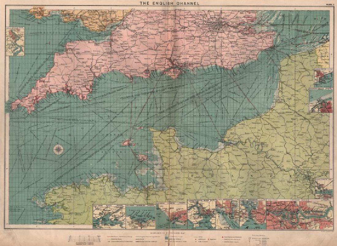 Antique Sea Chart Map of English Channel, 1914 (1 of 2)