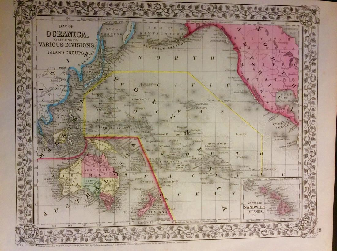 Mitchell: Antique Map of Pacific Ocean Islands, 1869 (1 of 1)