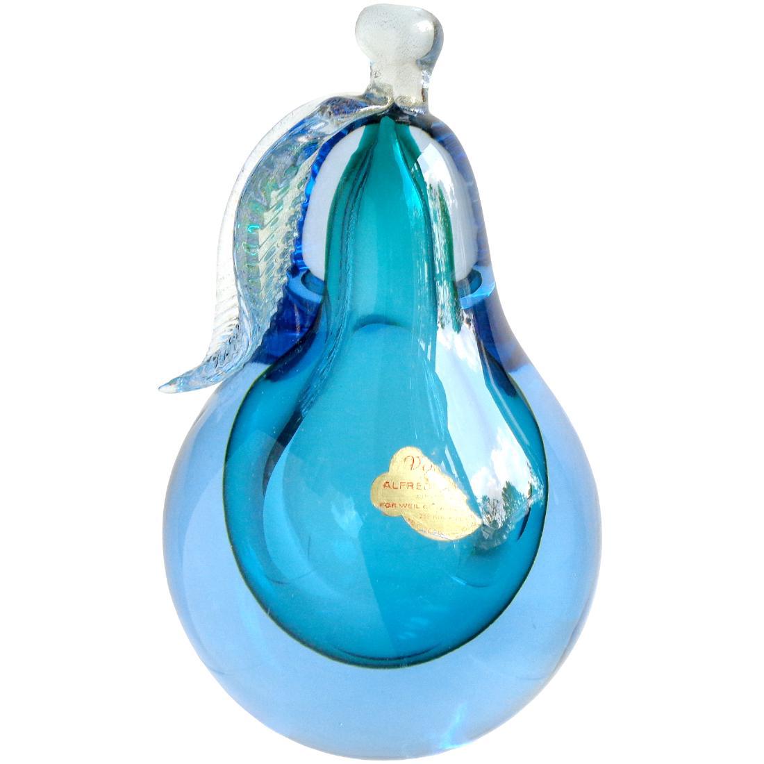 Barbini Murano Sommerso Blue Gold Flecks Pear (1 of 4)