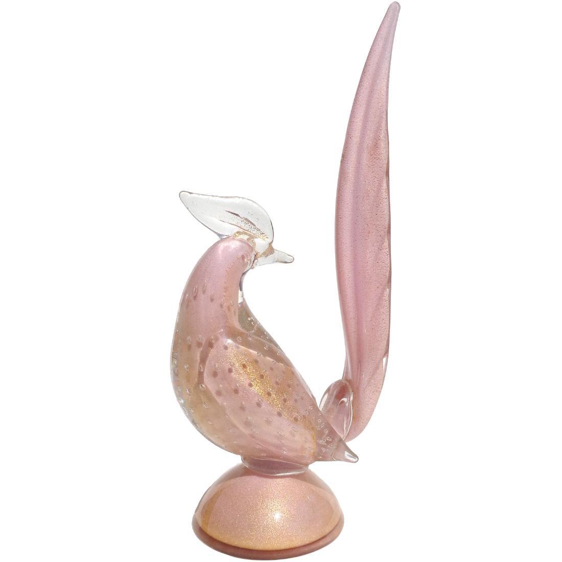 Barbini Murano Pink Gold Flecks Glass Bird Sculpture (1 of 3)