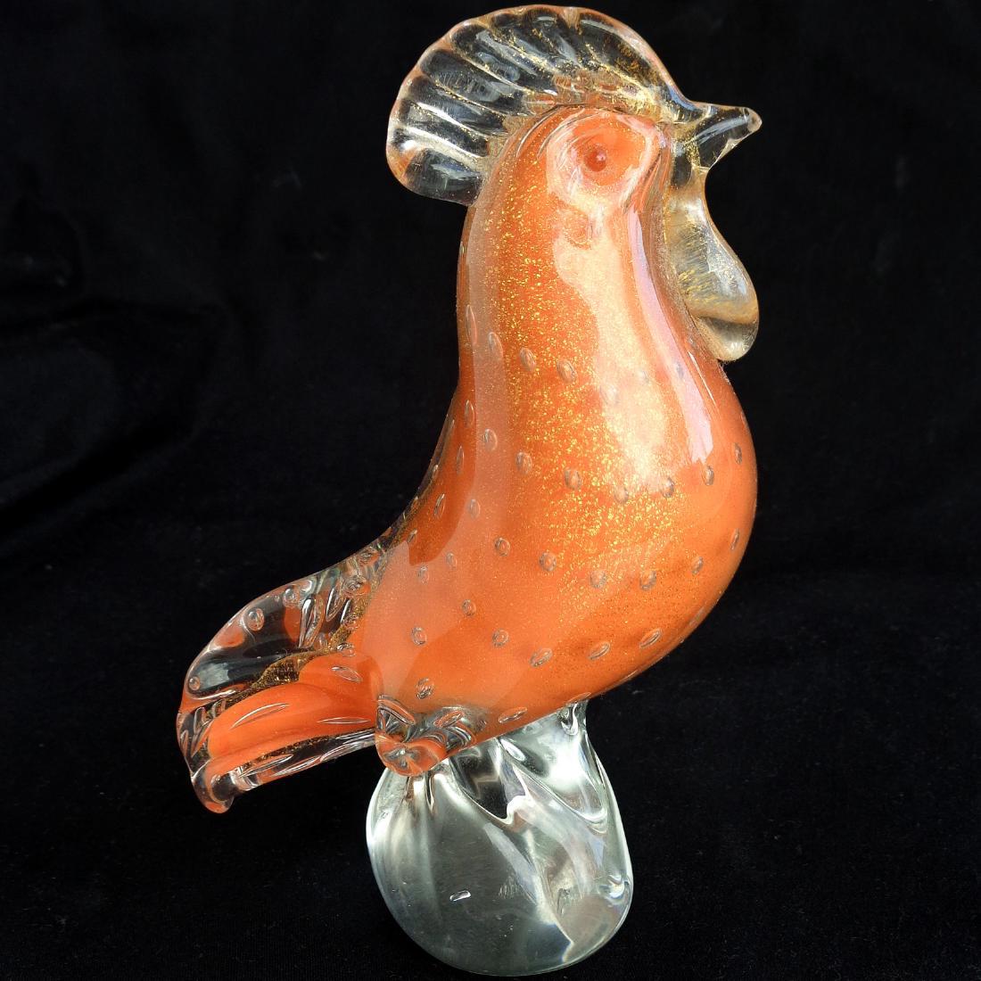 Barbini Murano Orange Gold Flecks Rooster Sculpture (1 of 3)