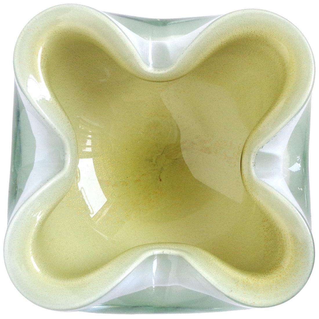 Barbini Murano White Green Gold Flecks Art Glass Bowl (1 of 2)