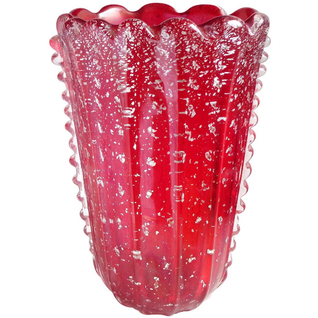 Murano Red Silver Flecks Flower Vase (1 of 3)