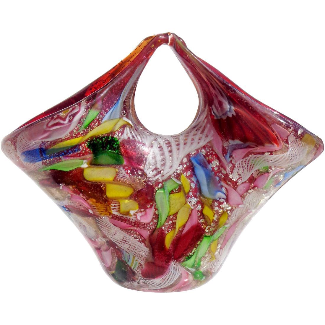 Murano Silver Flecks Millefiori Zanfirico Glass Vase (1 of 4)