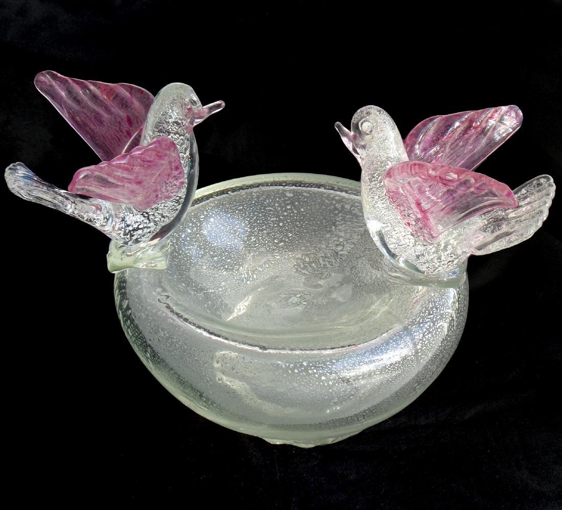 Murano Pink and Silver Flecks Art Glass Bird Sculpture (1 of 4)