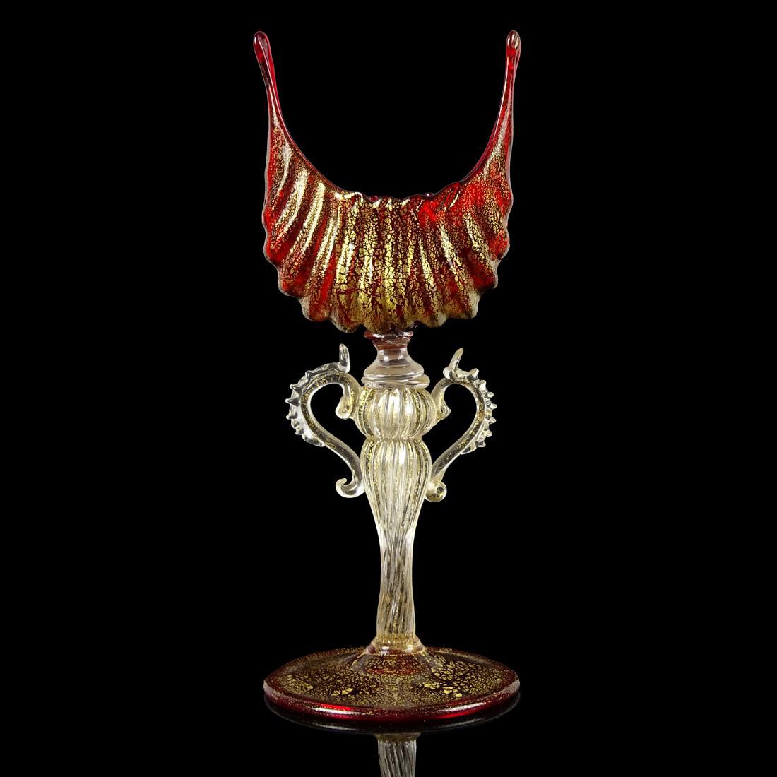 Venetian Red Gold Flecks Seashell Art Glass Vase (1 of 1)