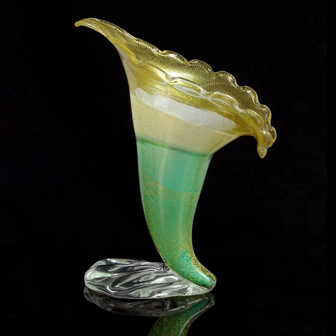 Dino Martens Green White Gold Cornucopia Glass Vase (1 of 2)